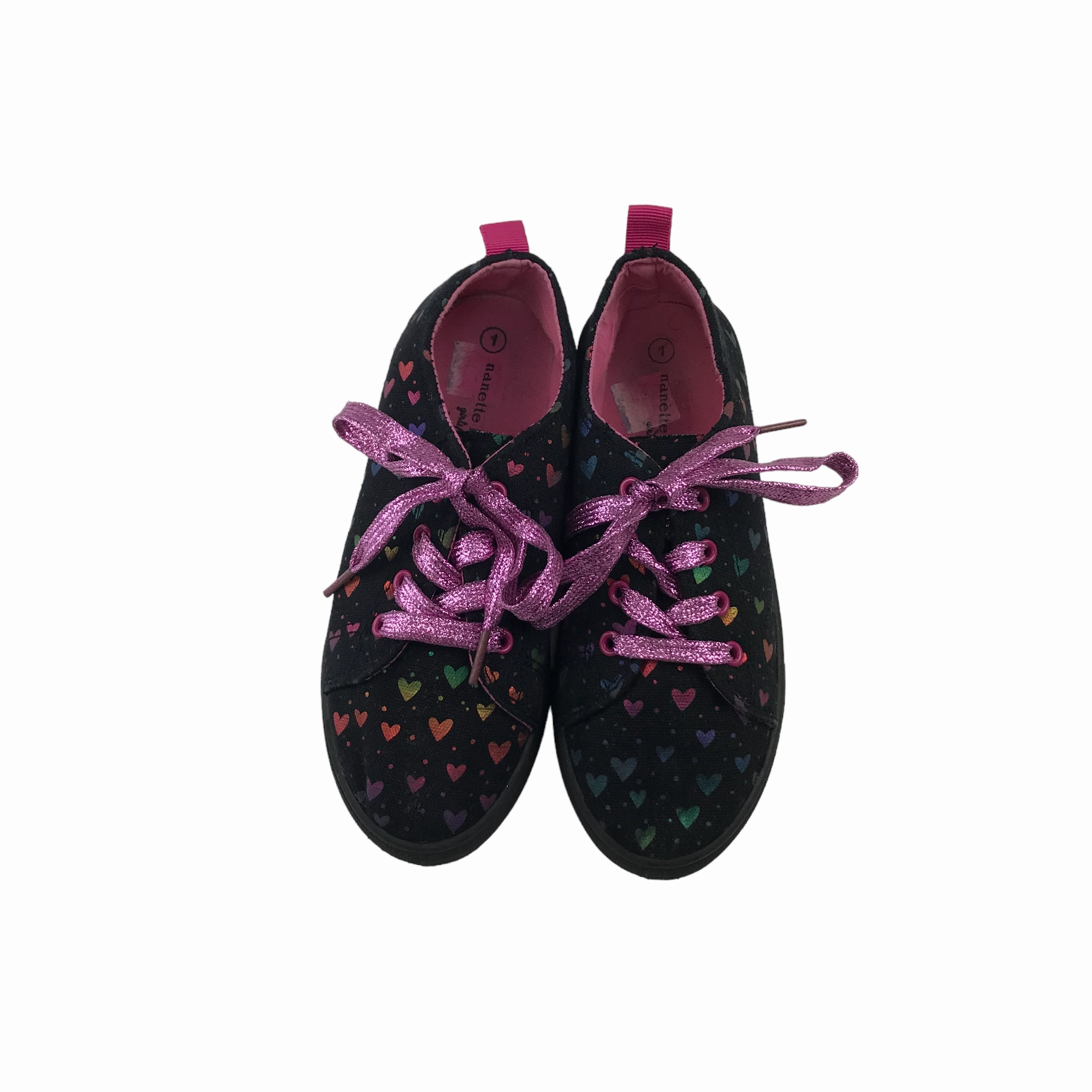 8053 5-eye Platform Casual Shoe Nanette Lepore Trainers Size 1 Black Multicoloured Heart Print