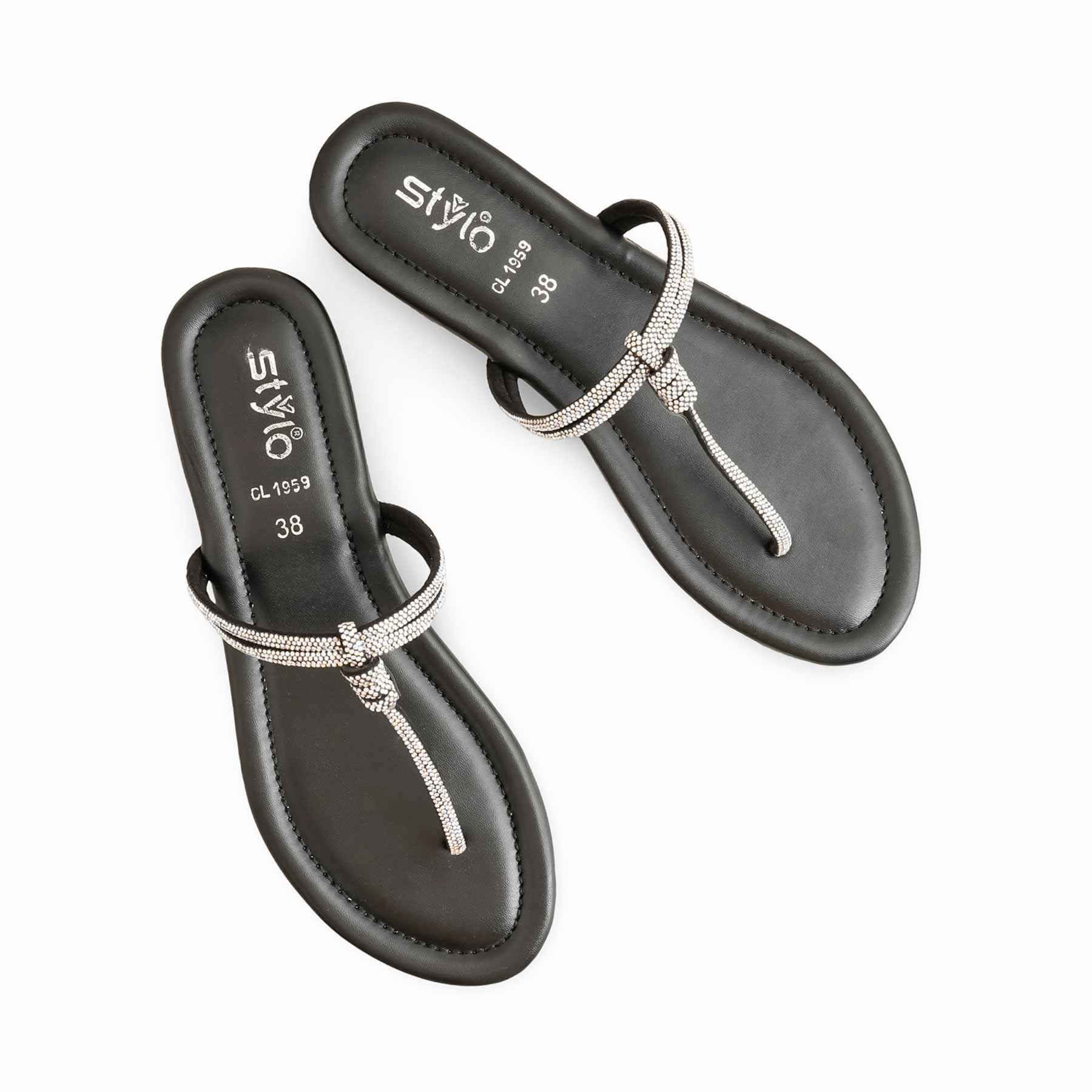 Black Casual Chappal For Women CL1959 Casual Blazer With Jeans And Shoes