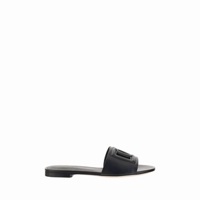 Dolce & Gabbana Black Calf Leather Bos Taurus Flat Sandals Dsw Shoes Flats