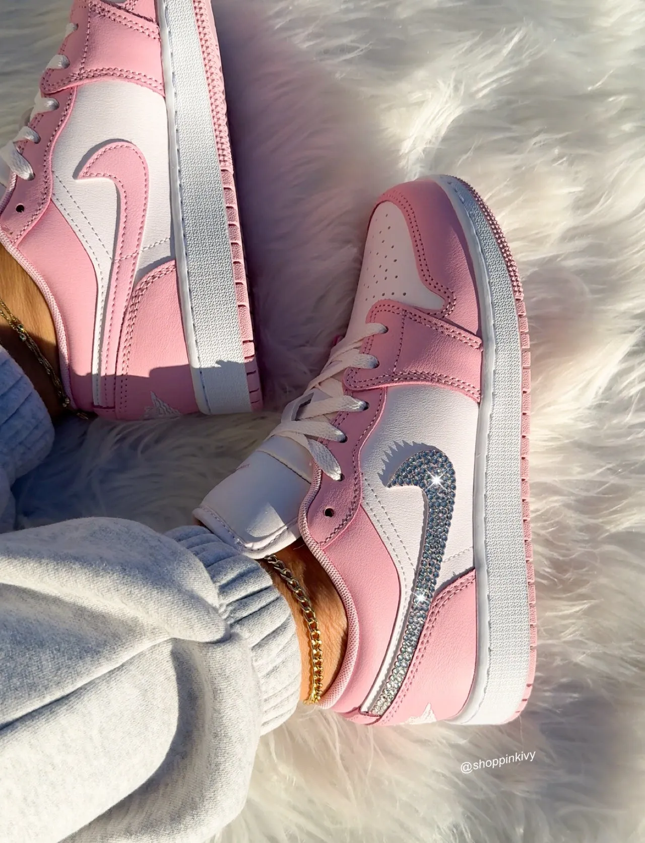 Adidas Breaknet Sleek Shoes NEW Pink and White Swarovski Womens Air Jordan 1 Low Shoes