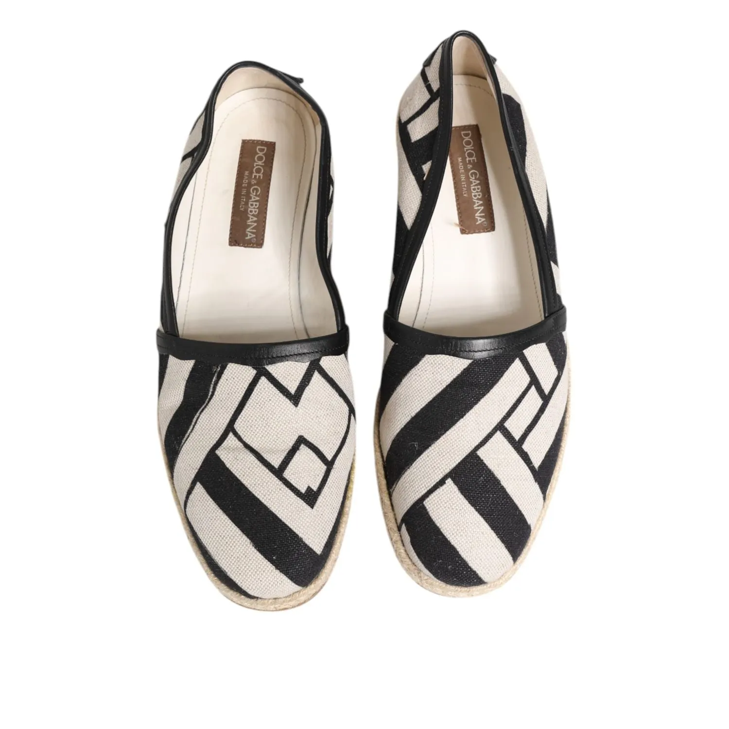 Dolce & Gabbana Black White Stripes Flat Espadrille Shoes Fold Away Flat Shoes