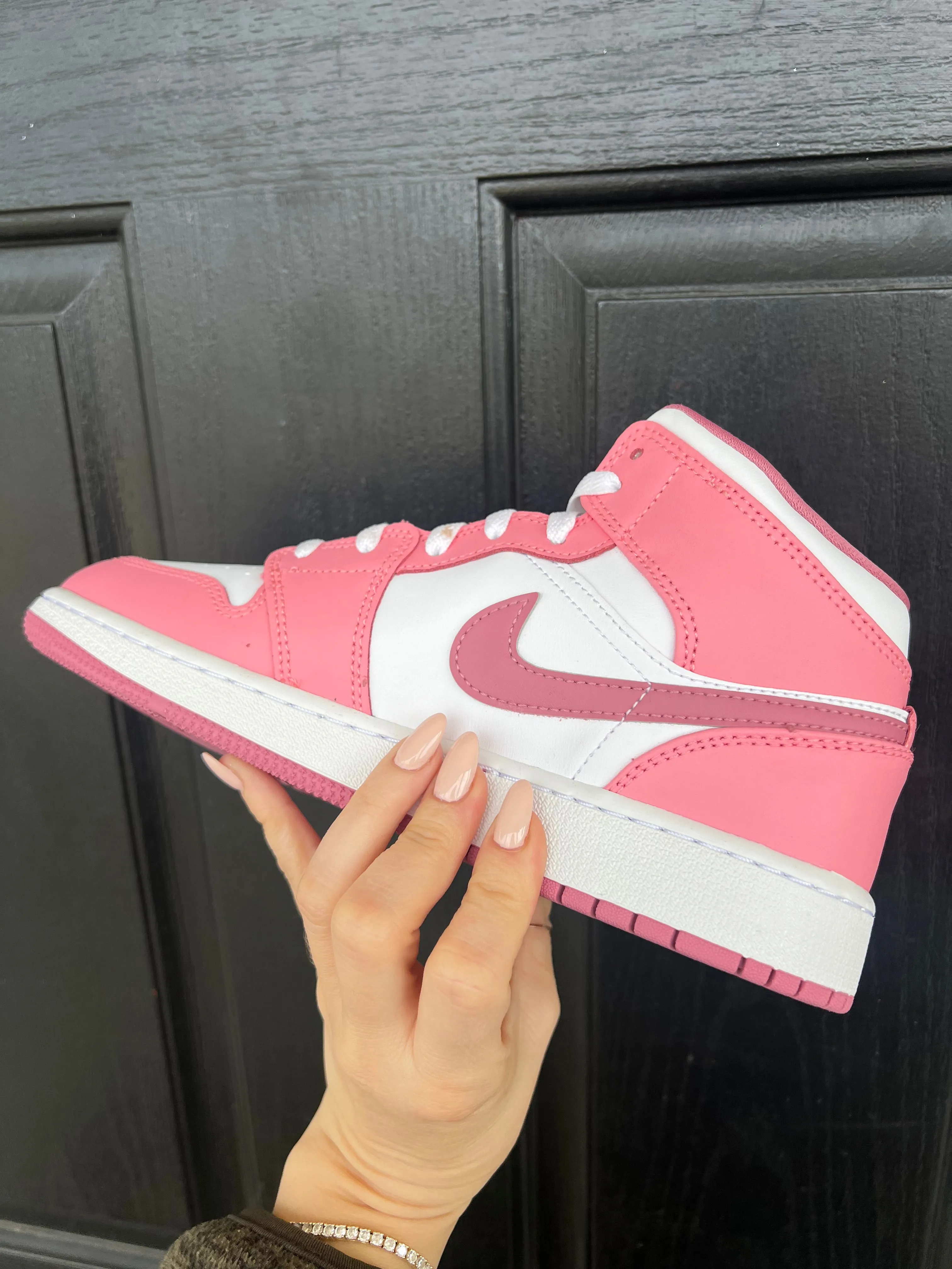SIZE 7.5 Pink Swarovski Womens Air Jordan 1 Mid Shoes 360 Adidas Golf Shoes