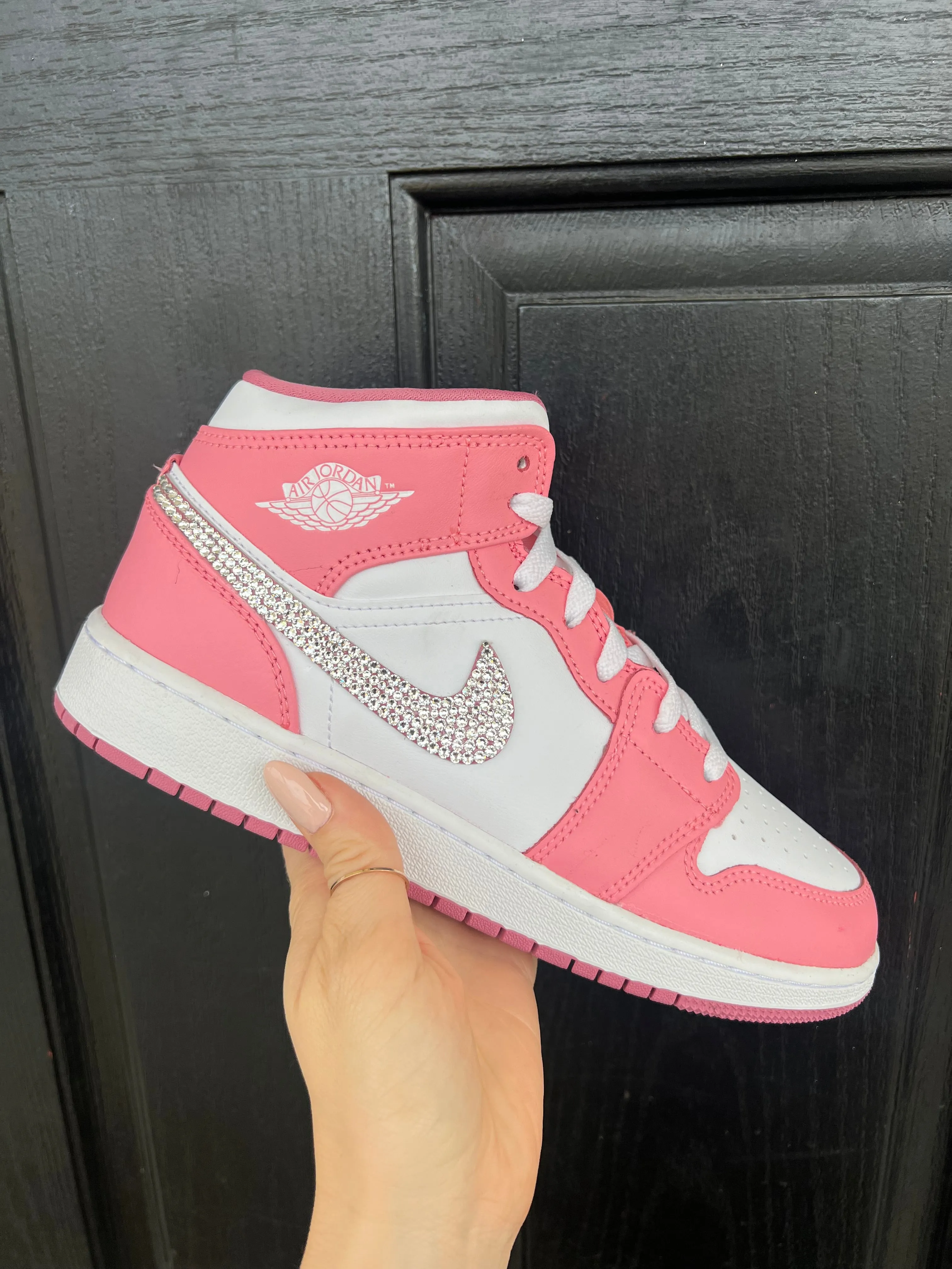 SIZE 7.5 Pink Swarovski Womens Air Jordan 1 Mid Shoes Adidas Shoes Running