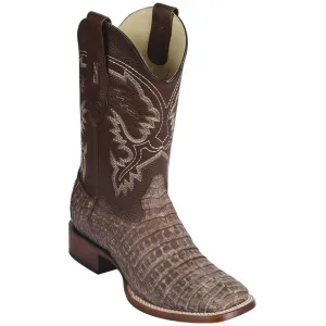 Caiman Belly Square Toe Cowboy Boots Sahara Brown Black Lace Up Boots
