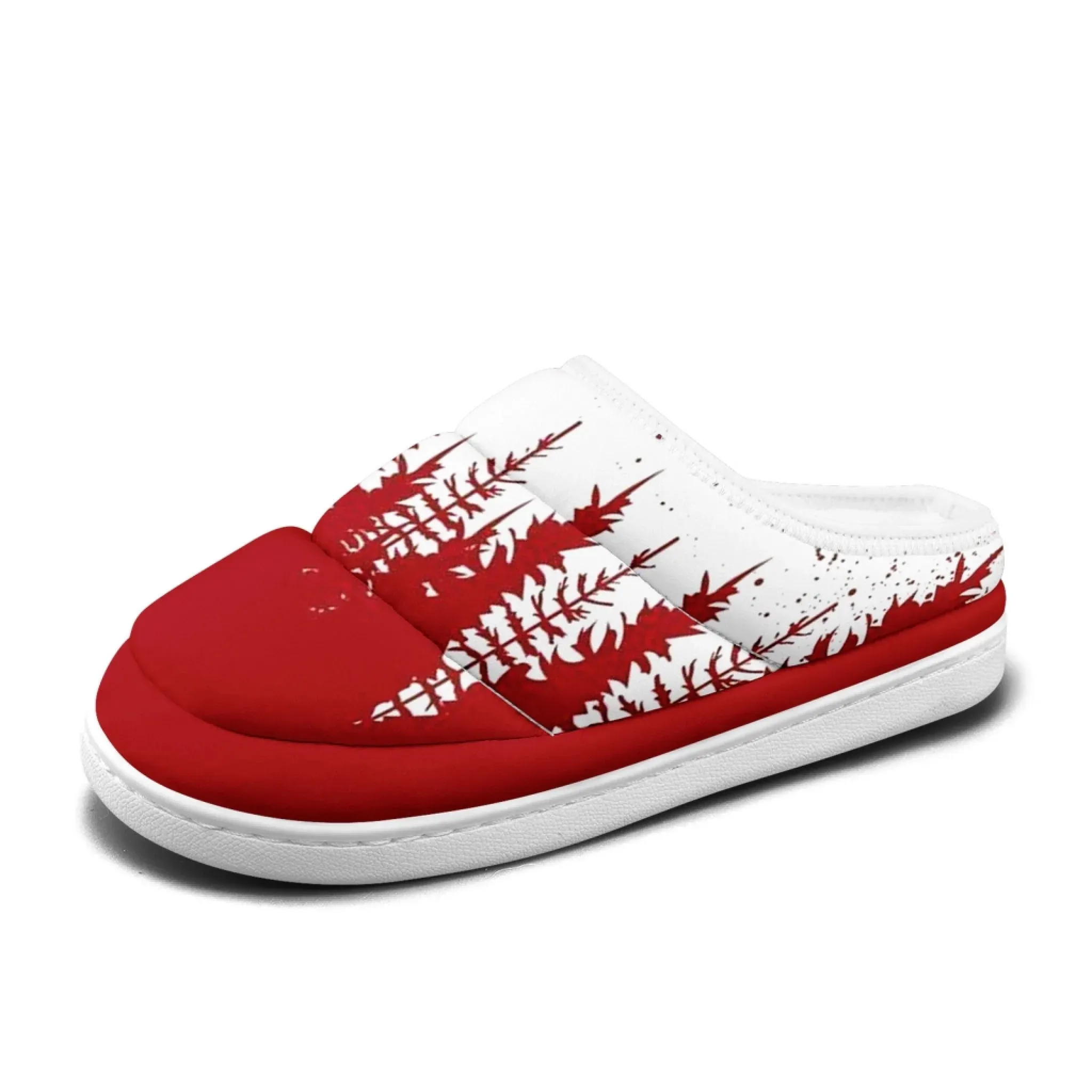 Crochet Slippers Pattern Winter Pine Forest Silhouette Padded Slippers, Red & White Christmas Holiday Cozy Shoes FN057-25020192