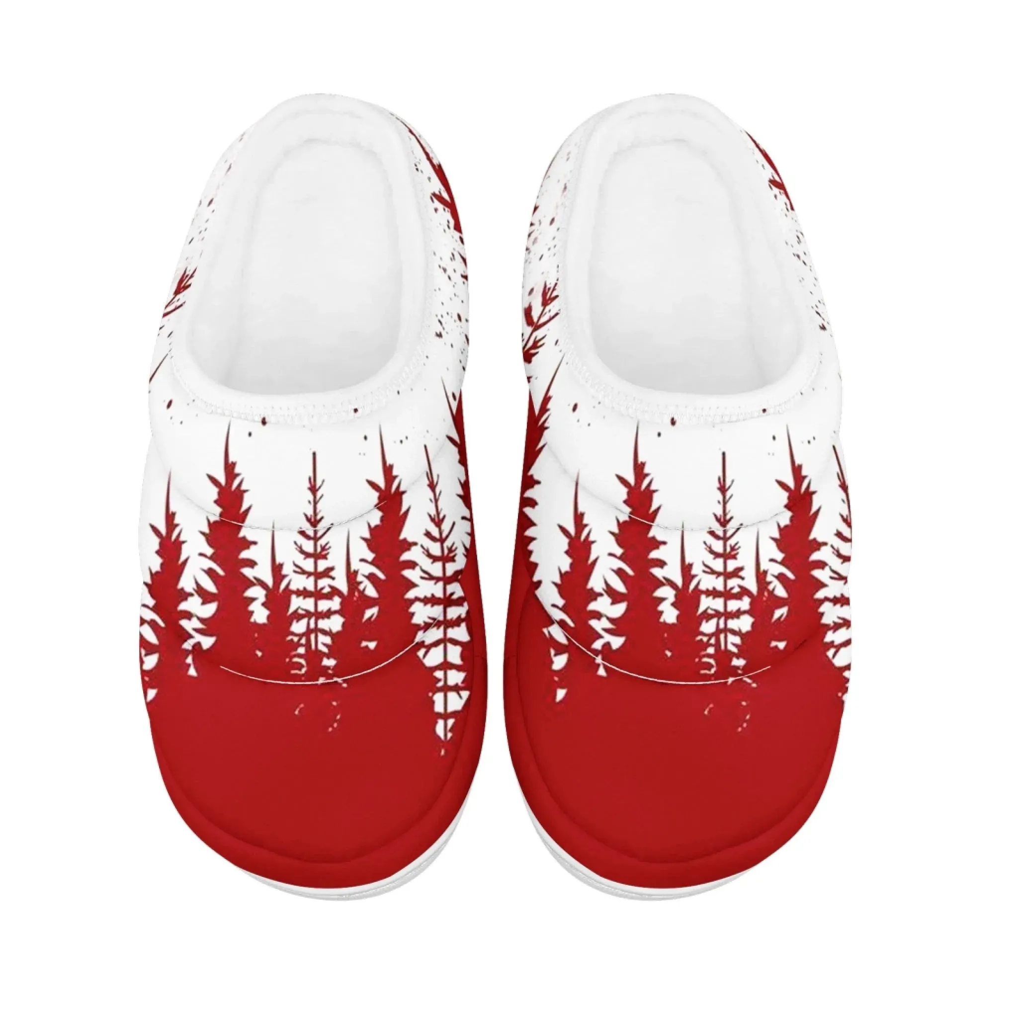Chanel Slippers Winter Pine Forest Silhouette Padded Slippers, Red & White Christmas Holiday Cozy Shoes FN057-25020192