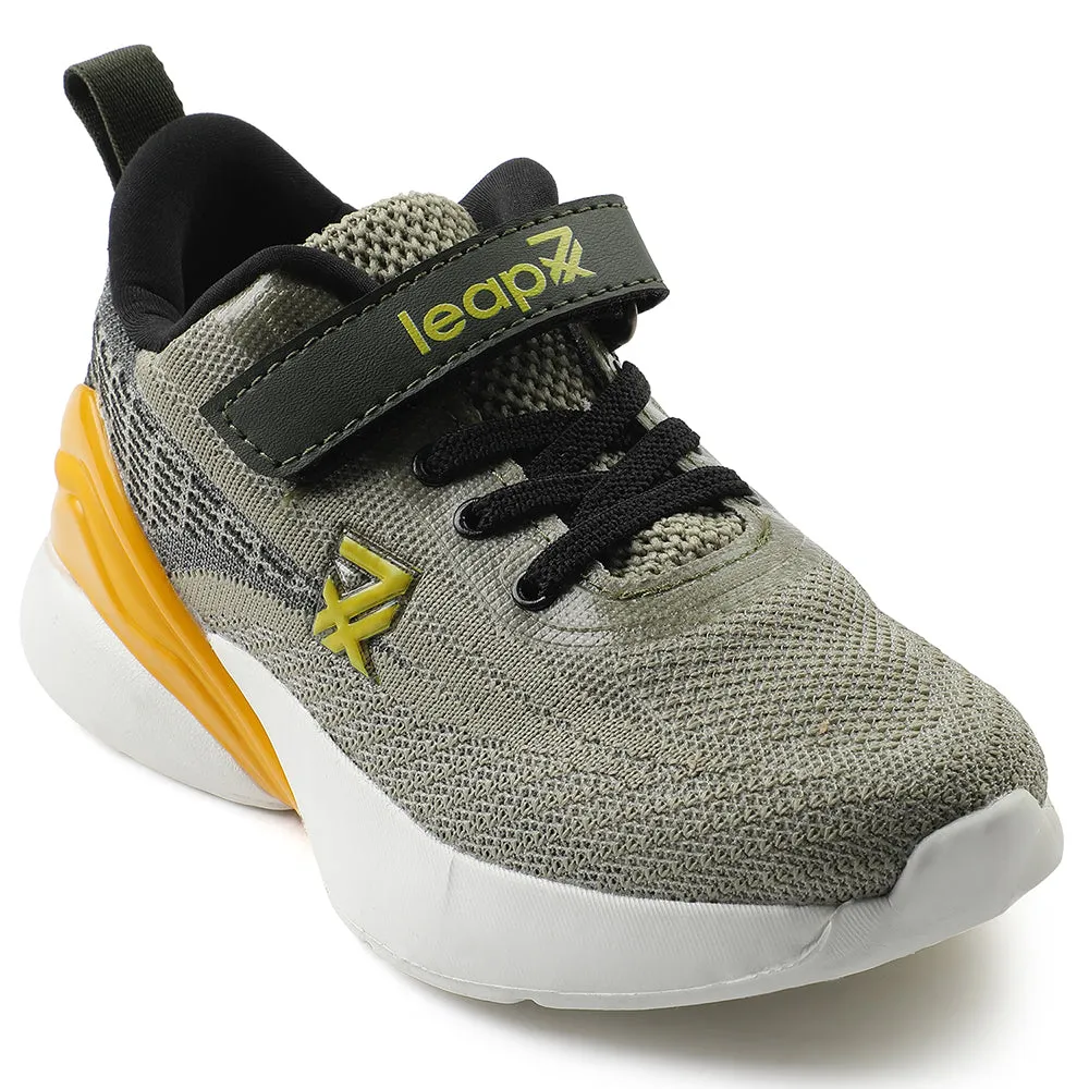Leap7x Olive Green Sports Lacing Running Shoes For Kids COVER-02 By Liberty Cross Country Running Flats Racing Shoes