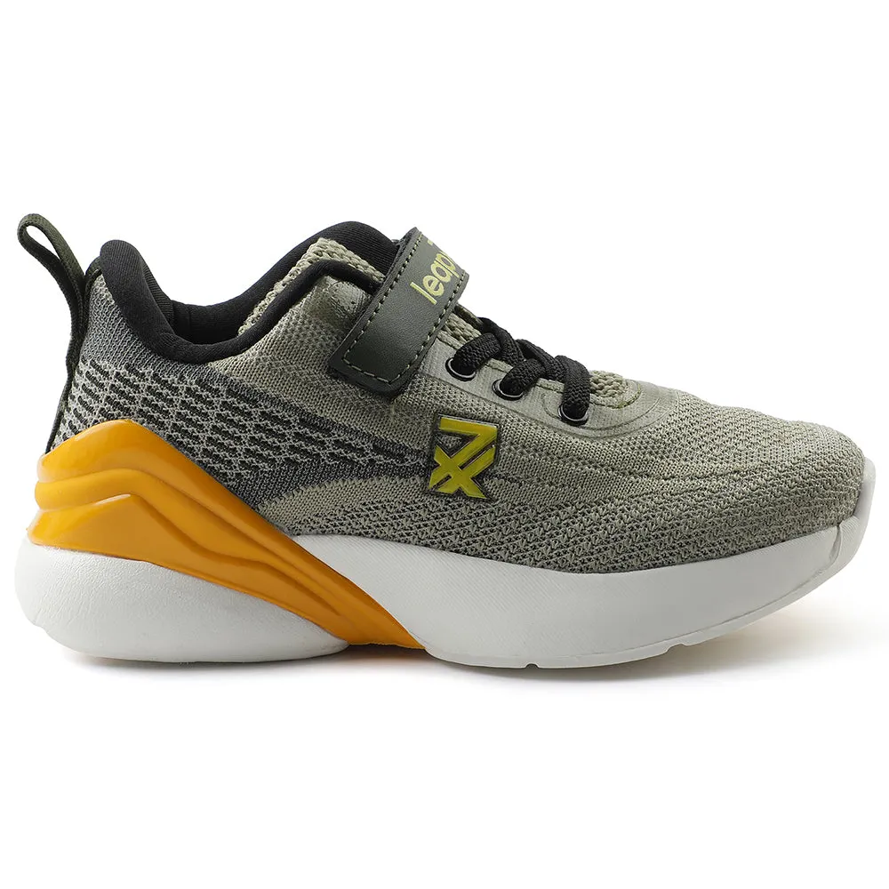 Stability In Running Shoes Leap7x Olive Green Sports Lacing Running Shoes For Kids COVER-02 By Liberty