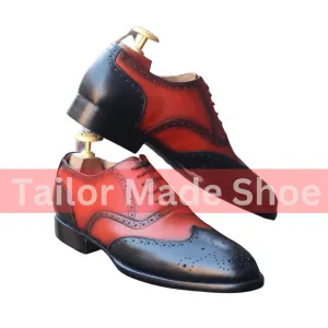 Mens Classic Two-Tone Oxford Leather Shoes  Handmade Luxury Design Elegant Wingtip Leather Oxfords  Perfect Formal Dress Shoes Knee High Boots And Dress