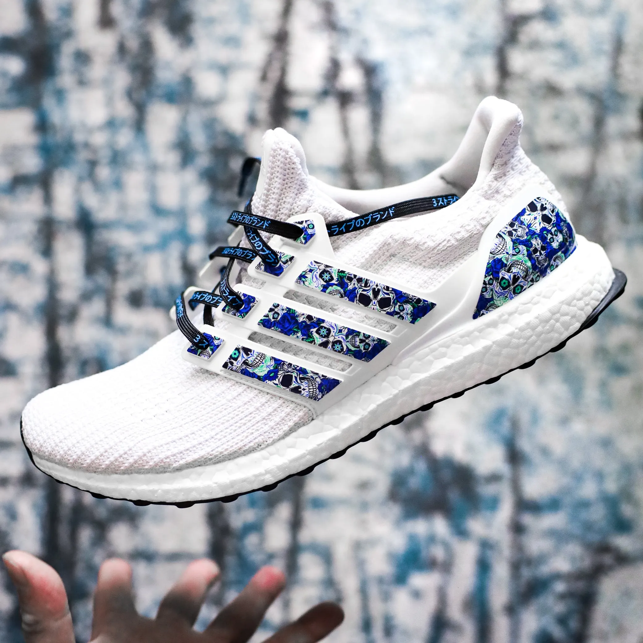 Blue Day of the Dead Stripes for Ultra Boost Adidas X Jeremy Scott Shoes