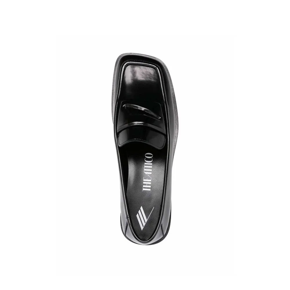 The Attico Black Calfskin Slip-On Loafers Walking In Flat Shoes Pain