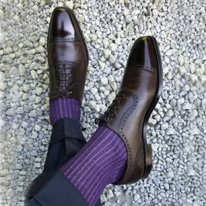 Tailor Made Handmade Bespoke Black Leather Toe Cap Lace Up Formal Dress Men's Oxford Shoes Leather Fire Boots