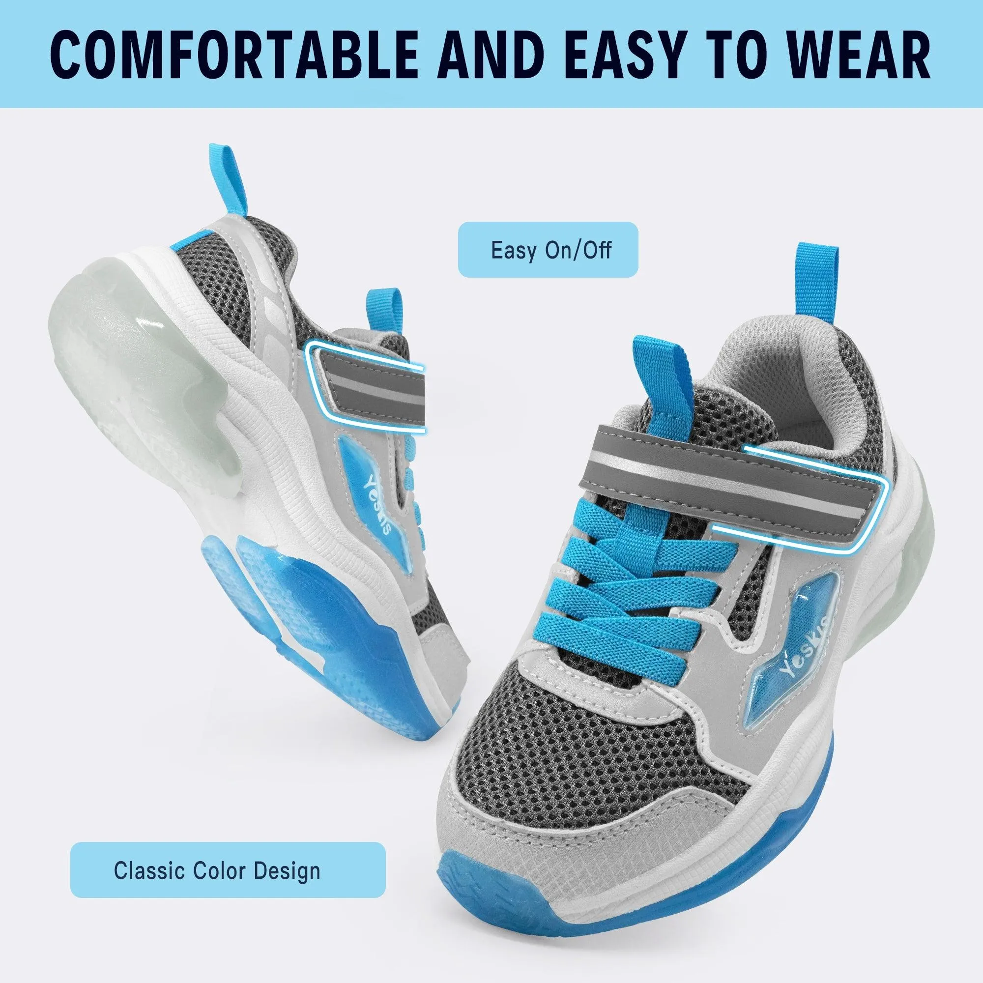 YESKIS FutuVibe Light Up Boys Sneakers for Kids Grey/Blue Sneakers Levis
