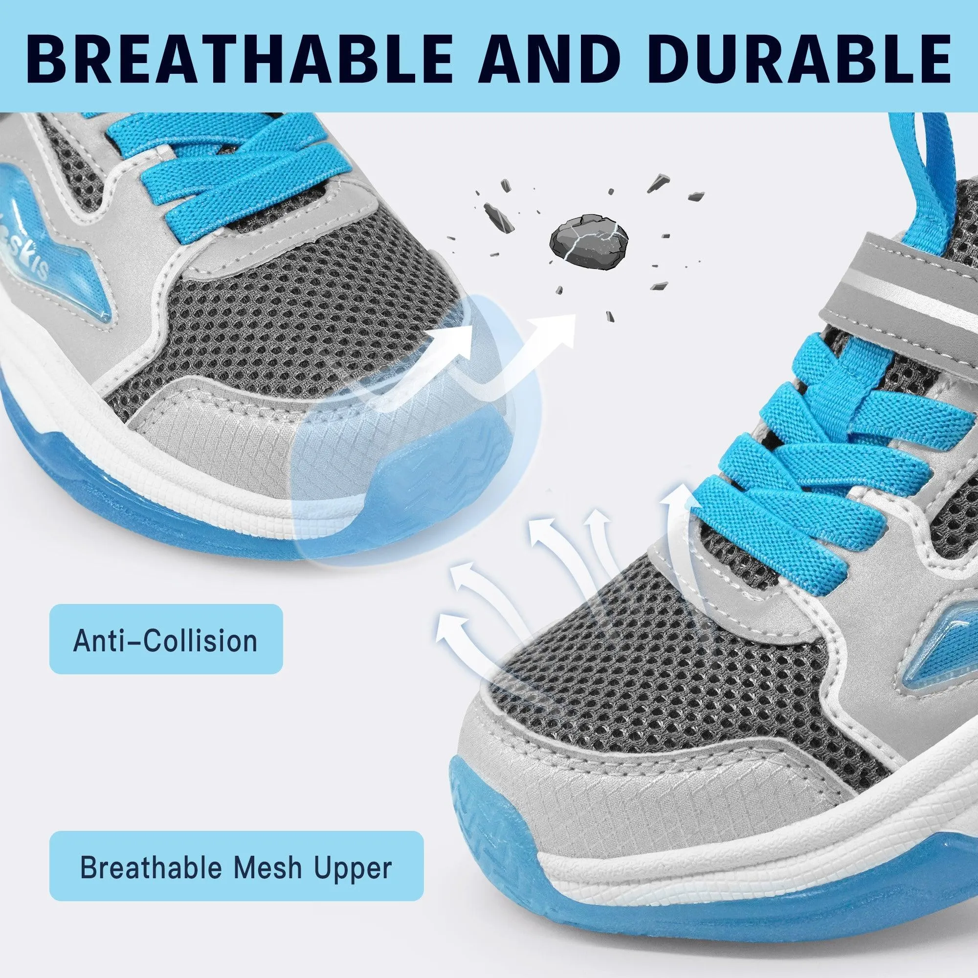 YESKIS FutuVibe Light Up Boys Sneakers for Kids Grey/Blue Ladies Wedge Heel Sneakers